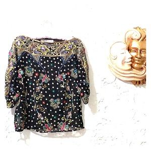 Vintage Saks Fifth Avenue Embellished Batwing Top